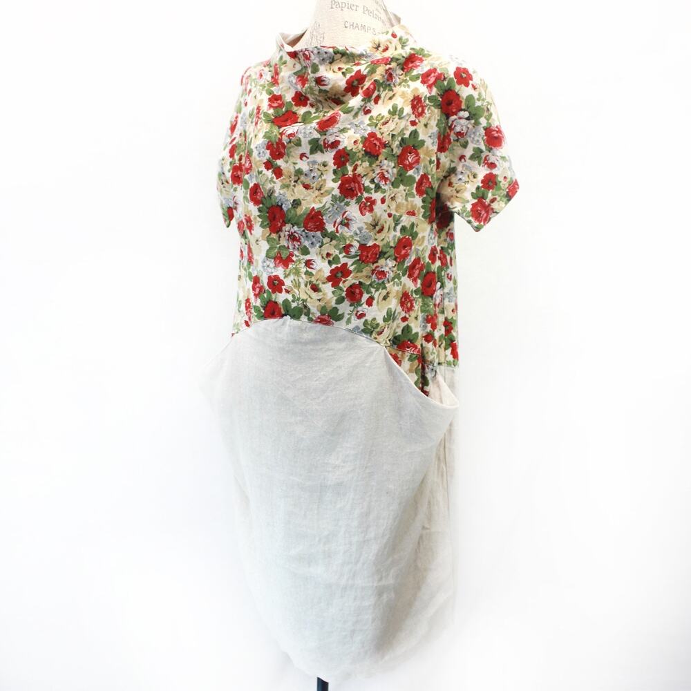 LenMR MR Lagenlook European Flax linen floral dress pockets 36/38 small Poland